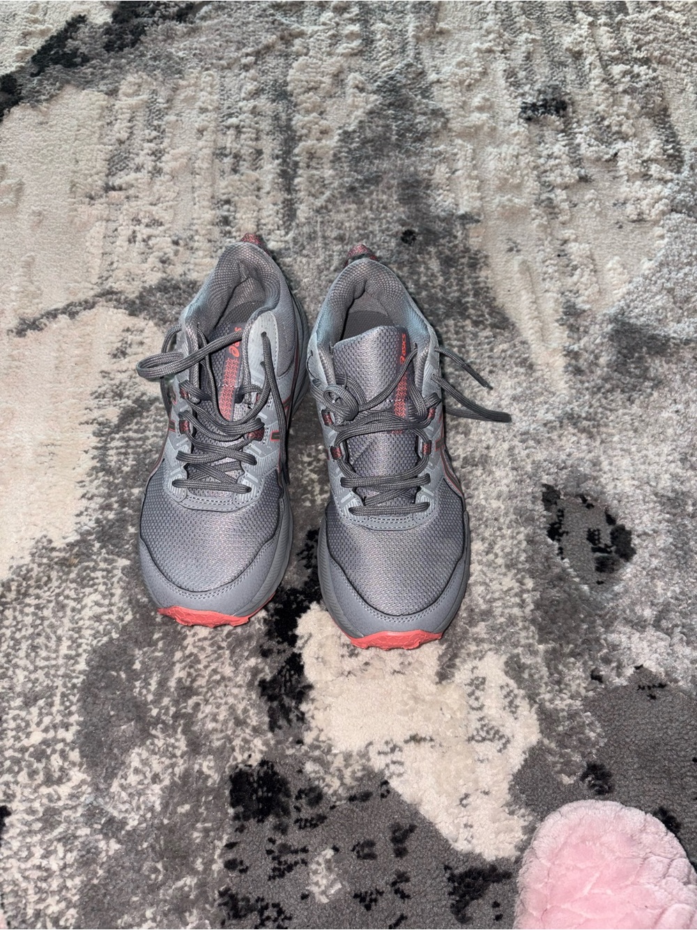 Asics Gray Athletic Sneakers with Coral Accents